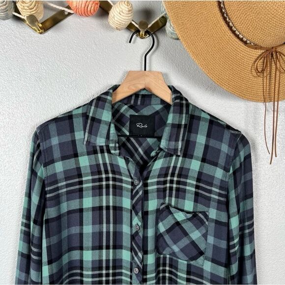 Rails Hunter Relaxed Fit Plaid Long Sleeve Button Down Shirt Smoke Agave Small - Picture 3 of 8